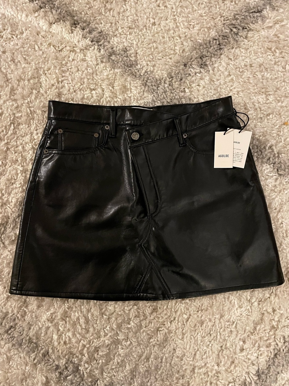 NWT - AGOLDE Criss Cross Recycled Leather Mini Skirt